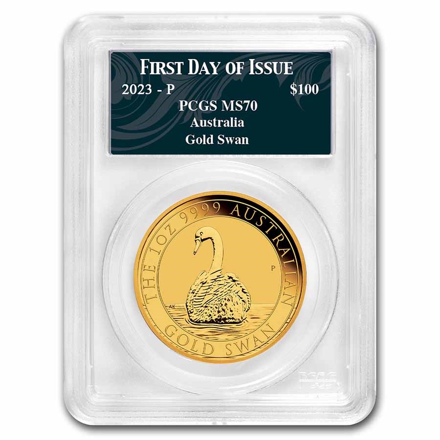 2023 Australia 1 oz Gold Swan MS-70 PCGS (FDI, Swan Label)