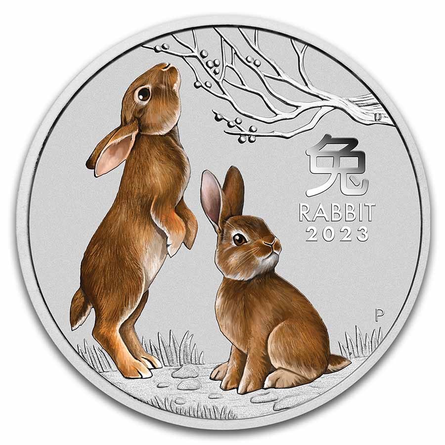 2023 Australia 2 oz Silver Lunar Rabbit BU (Colorized, SIII)