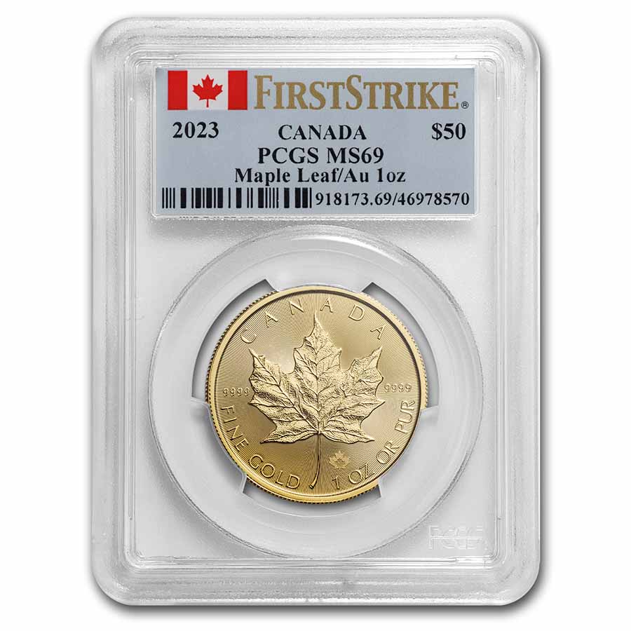 Buy 2023 Canada 1 oz Gold Maple Leaf MS-69 PCGS (First Strike) | APMEX