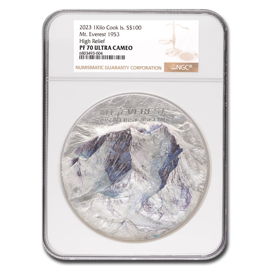 2023 Cook Islands 1 kilo AG Mt. Everest First Ascent PF-70 NGC