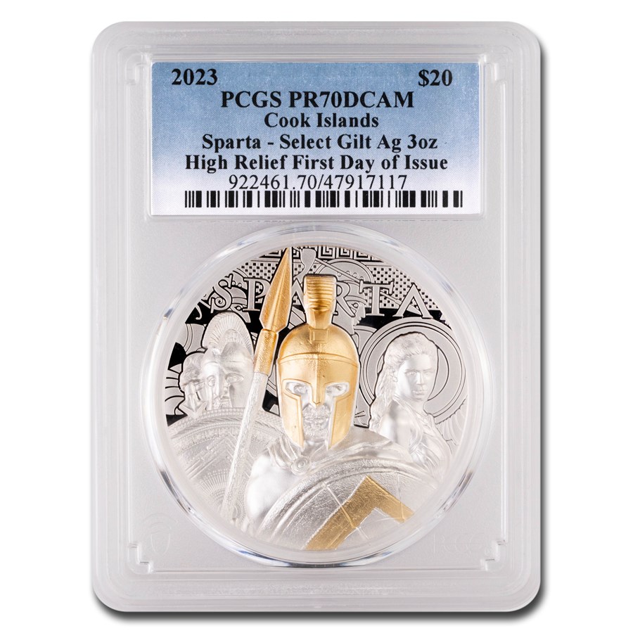 2023 Cook Islands 3 oz HR Silver Sparta PR-70 DCAM PCGS (FDI)