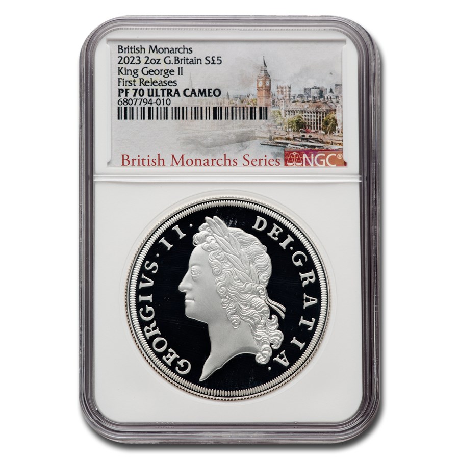 2023 England 2 oz Silver 5 Pounds George II PF-70 UCAM NGC (FR)