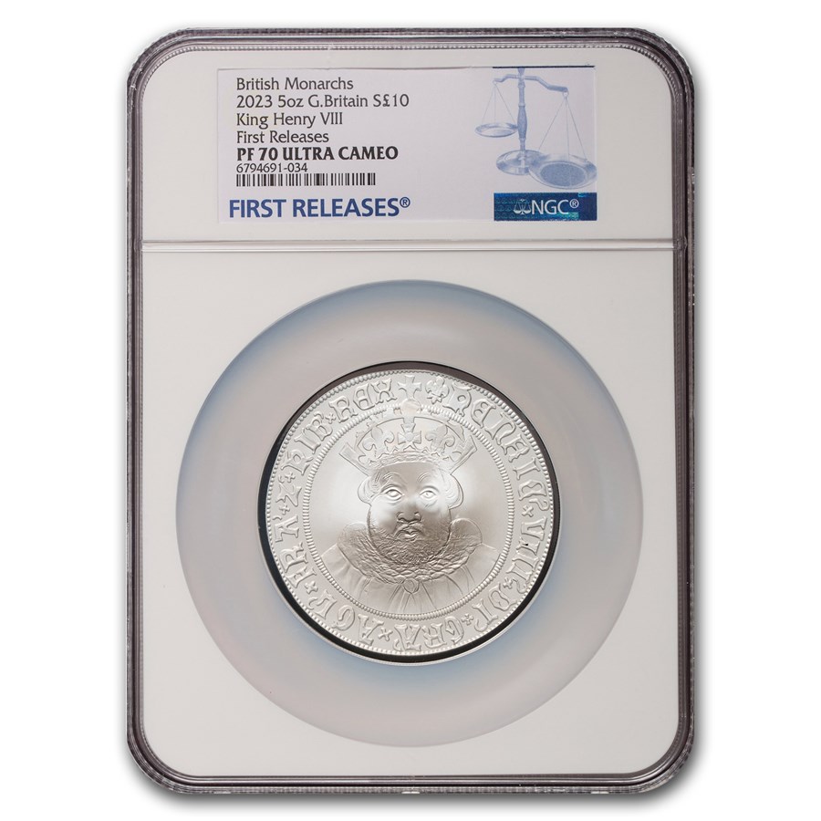 2023 England 5 oz Silver 10 Pounds King Henry VIII PF-70 NGC (FR)