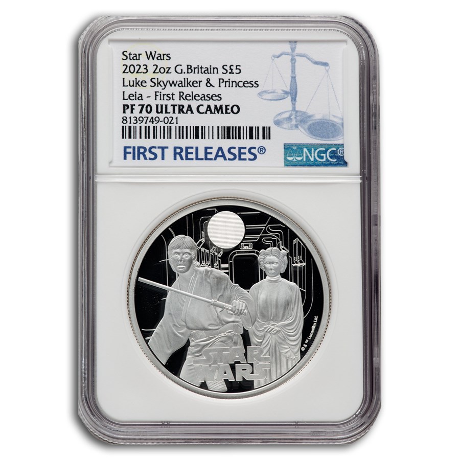 2023 GB 2 oz Star Wars Luke Skywalker & Princess Leia £5 PF-70 FR