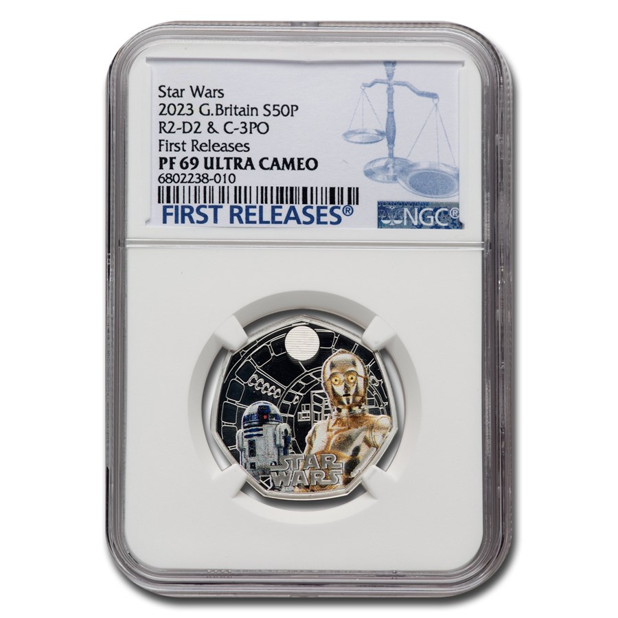 2023 GB Star Wars: R2-D2 and C-3PO 50p Color Silver PF-69 NGC FR