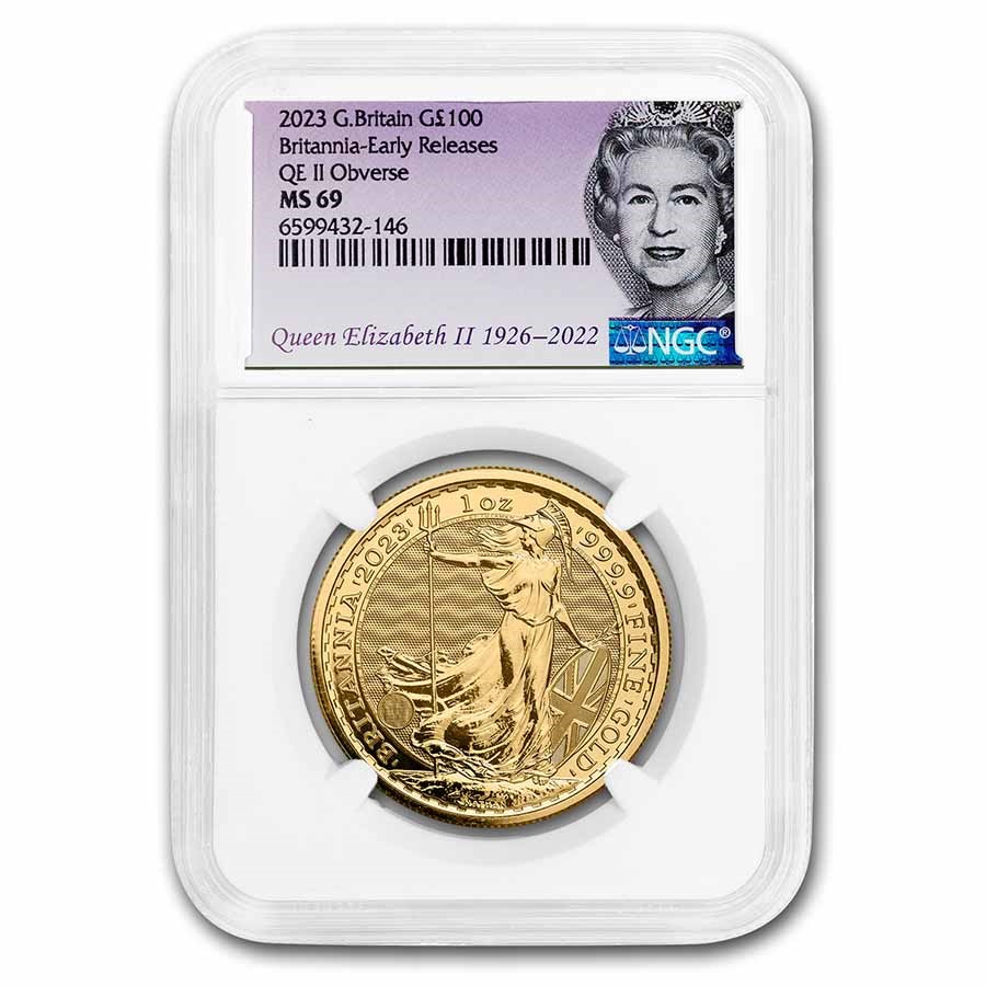 2023 Great Britain 1oz Gold Britannia NGC MS-69 ER (Queen Label)