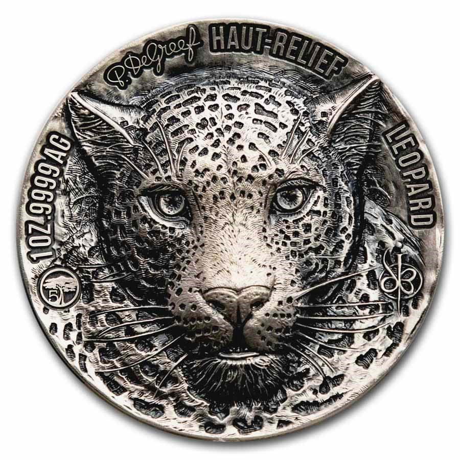 2023 Ivory Coast 1 oz Antique Silver P. De Greef: Leopard