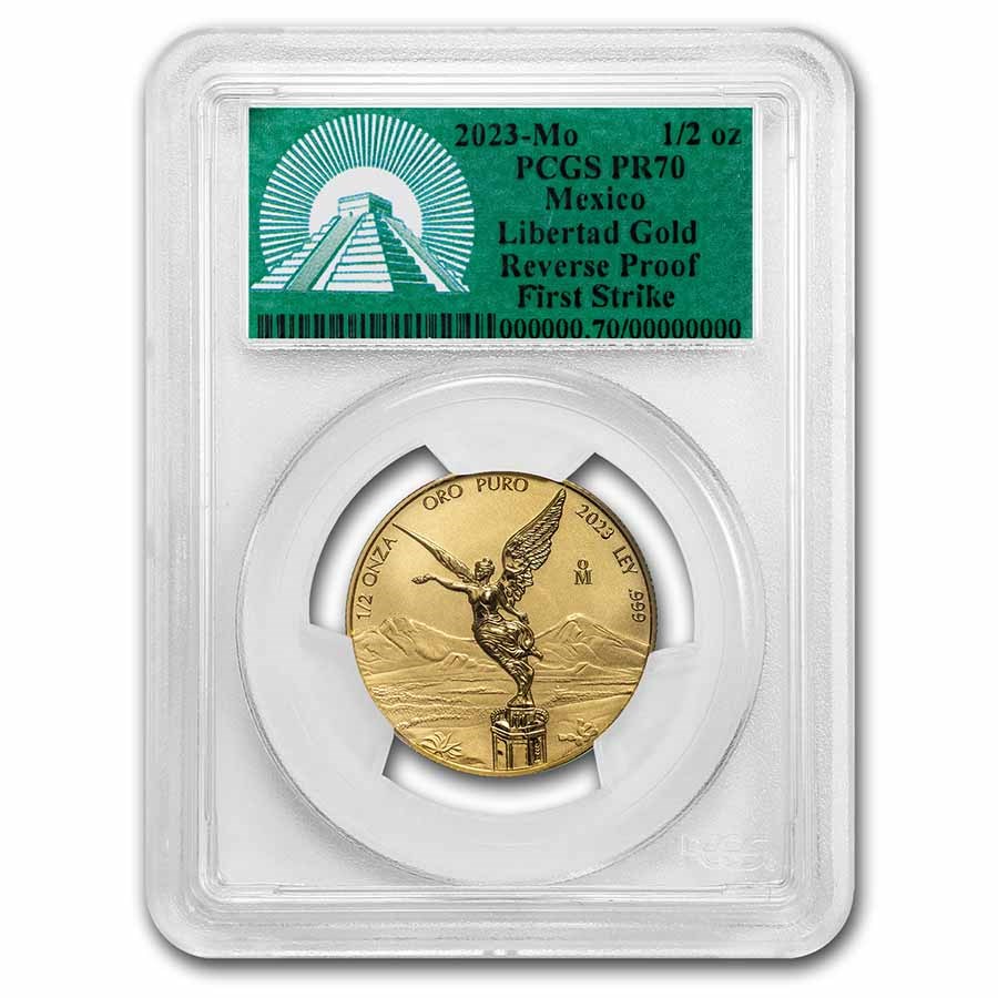 2023 Mex 1/2 oz Rev Prf Gold Libertad PR70 PCGS (FS, Green Label)