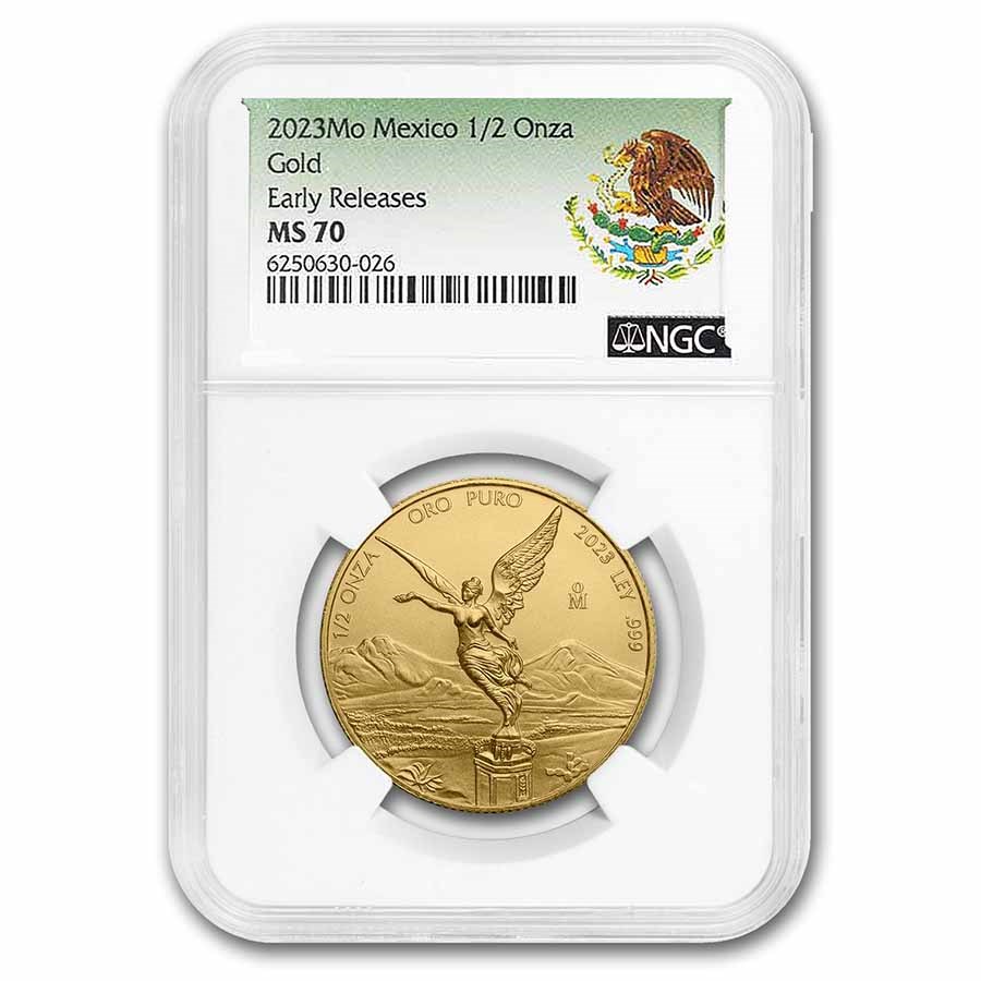 2023 Mexico 1/2 oz Gold Libertad MS-70 NGC (ER, Coat of Arms)