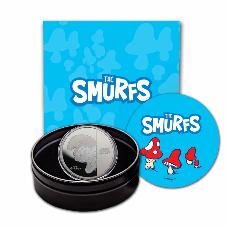 2023 Niue 1 oz Proof Silver Smurfs 65th Anniversary (Abrasions)