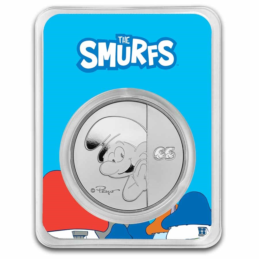 2023 Niue 1 oz Silver $2 Smurfs 65th Anniversary in TEP