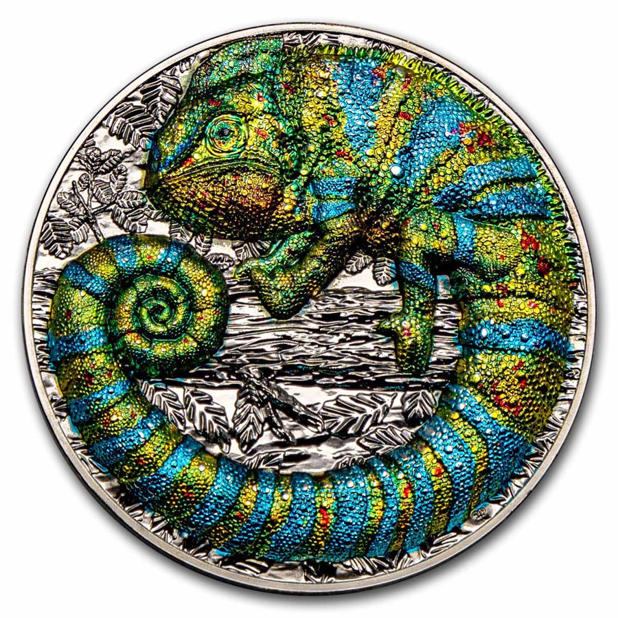 2023 Niue 2 oz Silver Colorized Chameleon Coin