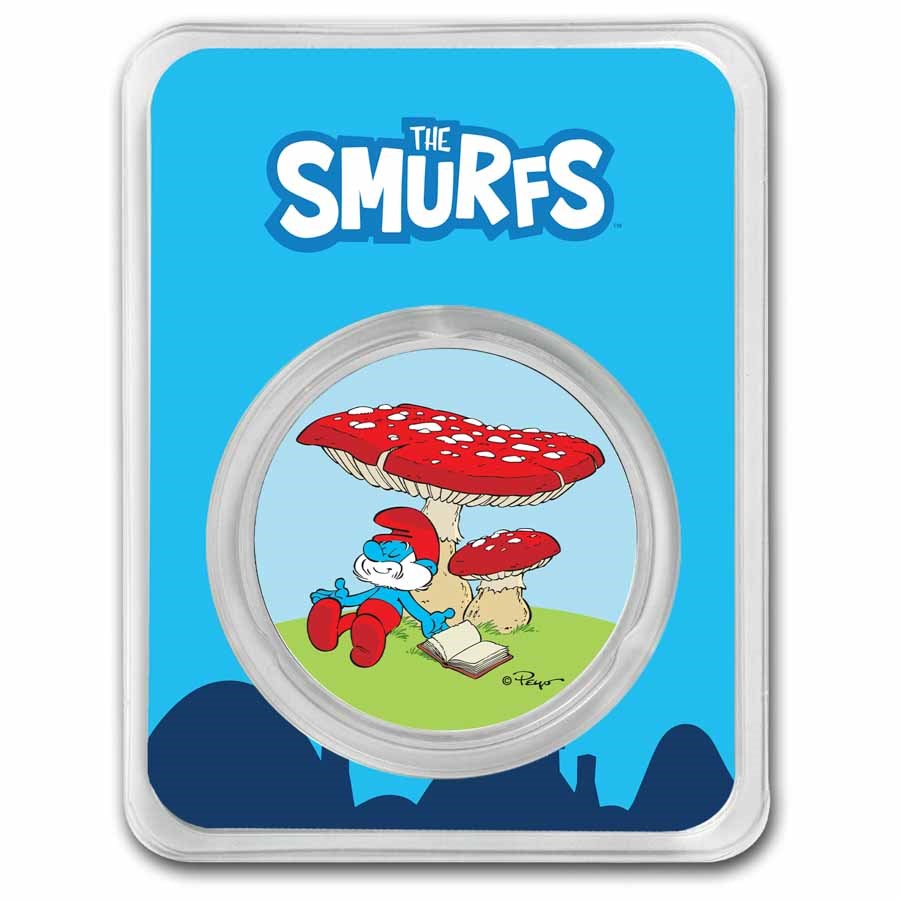 2023 Niue Colorized 1 oz Silver $2 Smurfs Papa Smurf in TEP