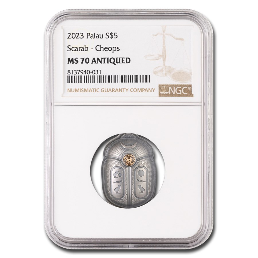 2023 Palau 1 oz Silver Scarab Cheops Shaped Coin MS-70 NGC