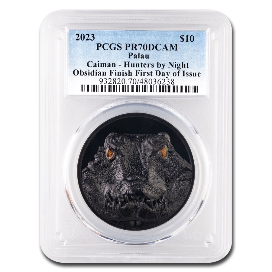 2023 Palau 2 oz Silver Hunters by Night: Caiman PR-70 PCGS FDI