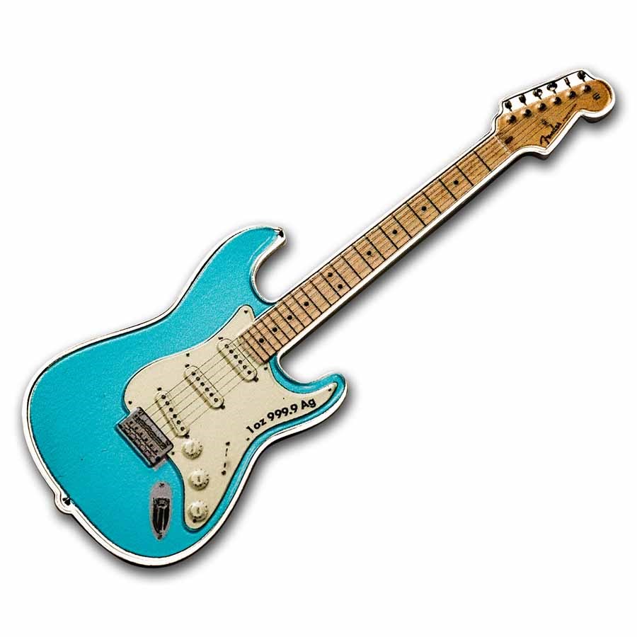 2023 PAMP 1 oz Proof Silver Fender® Daphne Blue Stratocaster