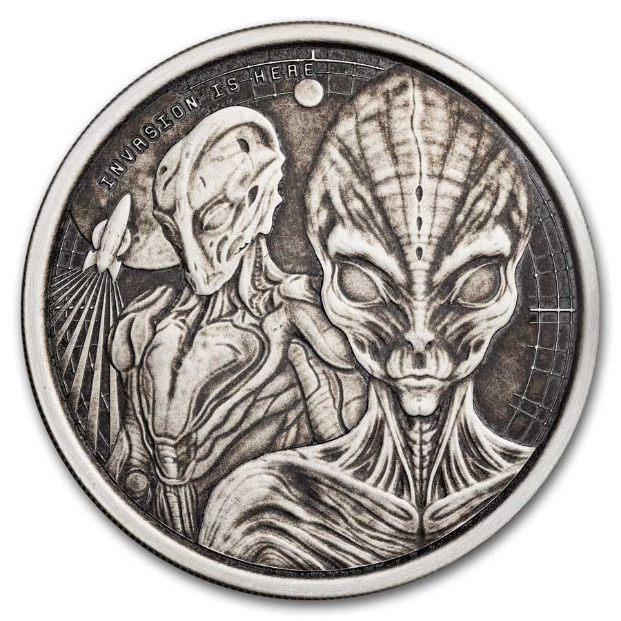 2023 Republic of Ghana 1 oz Silver 20 Cedis Space Alien Antique