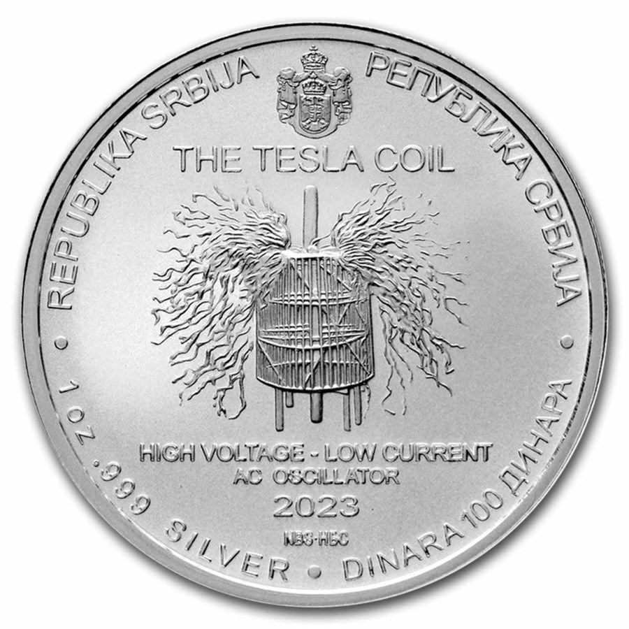 2023 Serbia 1 oz Silver 100 Dinar Tesla: Tesla Coils