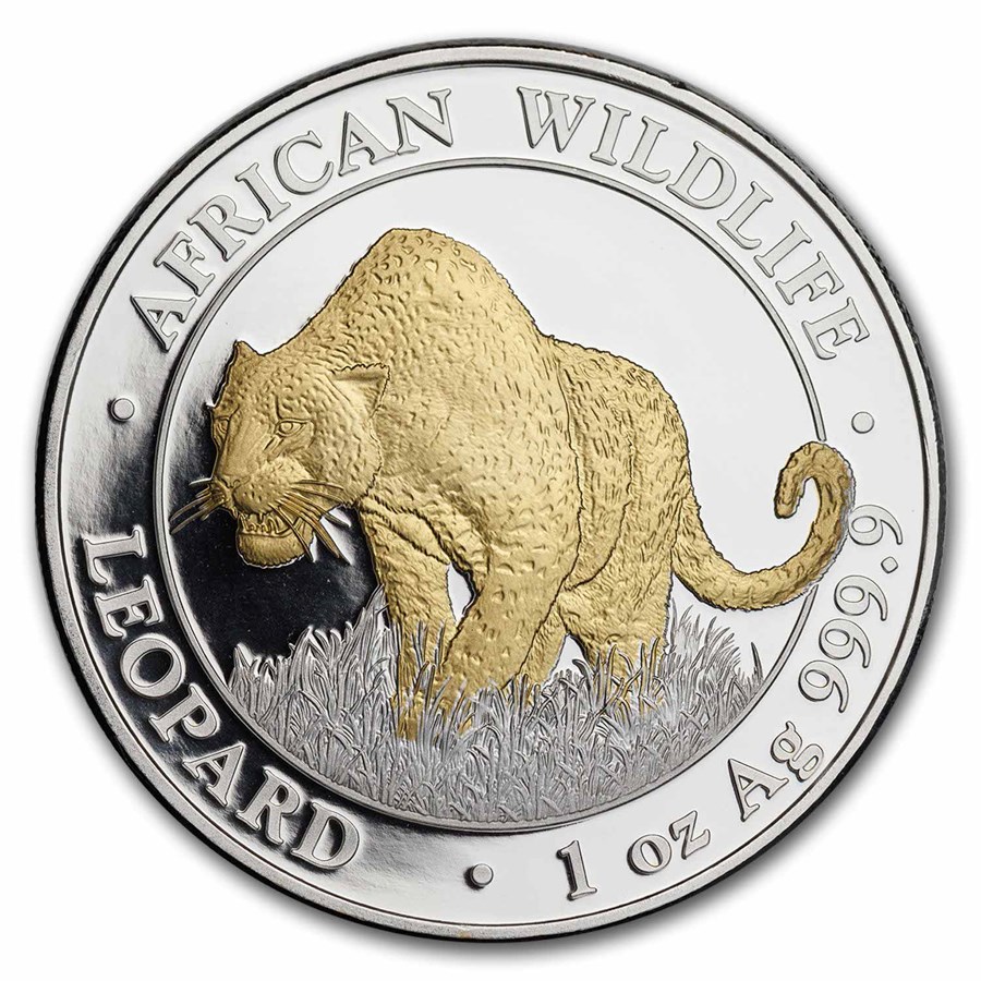 2023 Somalia 1 oz Silver African Wildlife Leopard (Gilded)