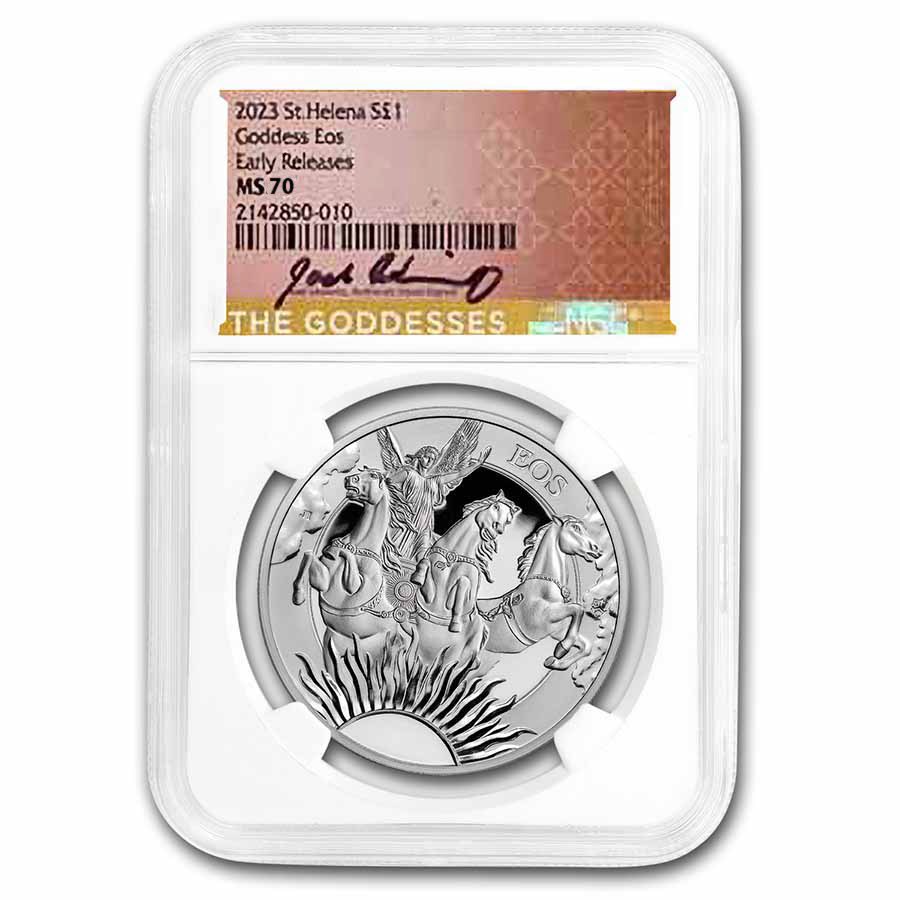 2023 St. Helena 1 oz Silver Eos and the Horses MS-70 NGC (ER)