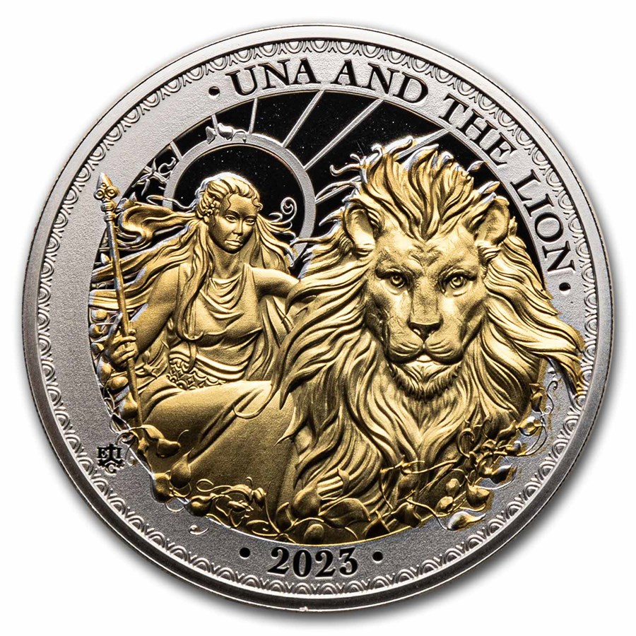 2023 St. Helena 1 oz Silver Una and the Lion Proof (Gold-Plated)