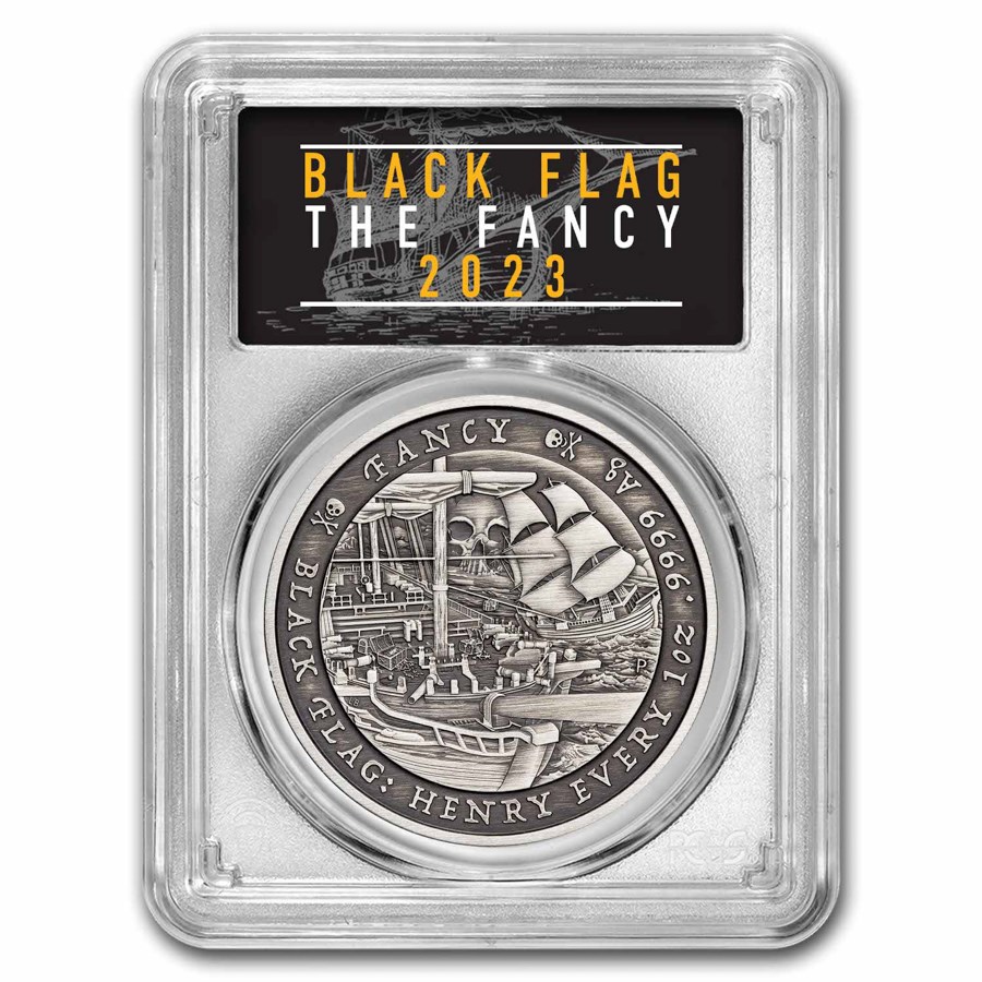 2023 Tuvalu 1 oz Silver Black Flag Antiqued Fancy MS-70 PCGS FDI