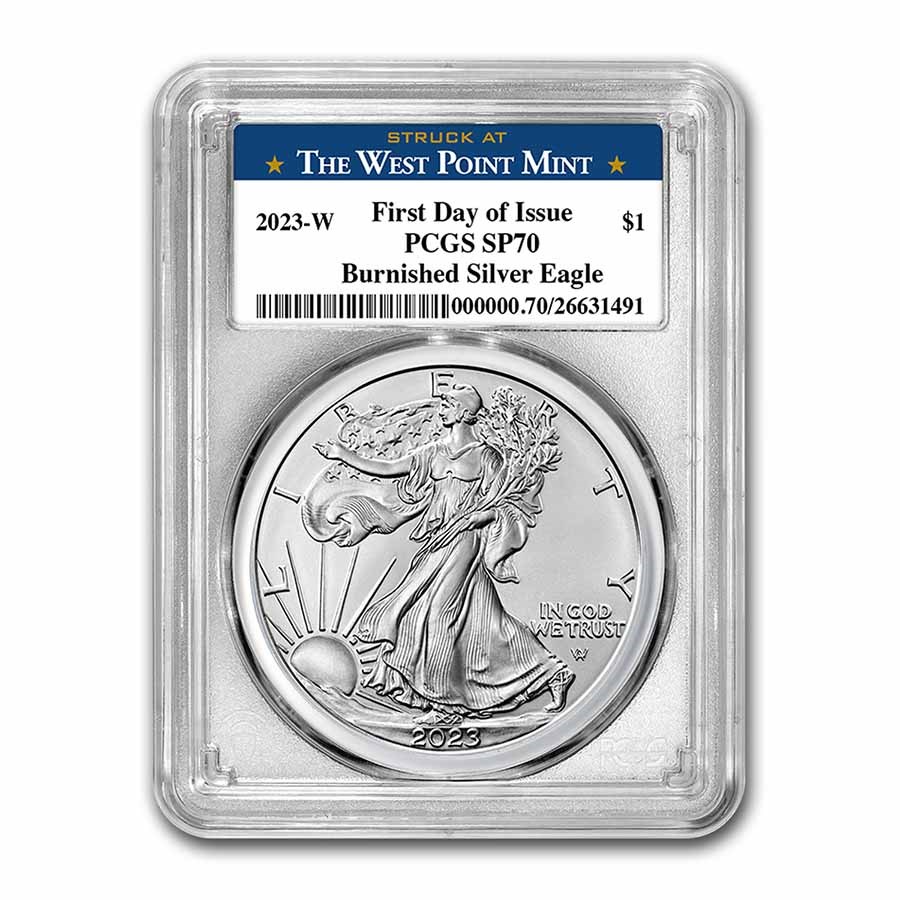 2023-W Burnished Silver Eagle SP-70 PCGS (FDI, West Point Label)