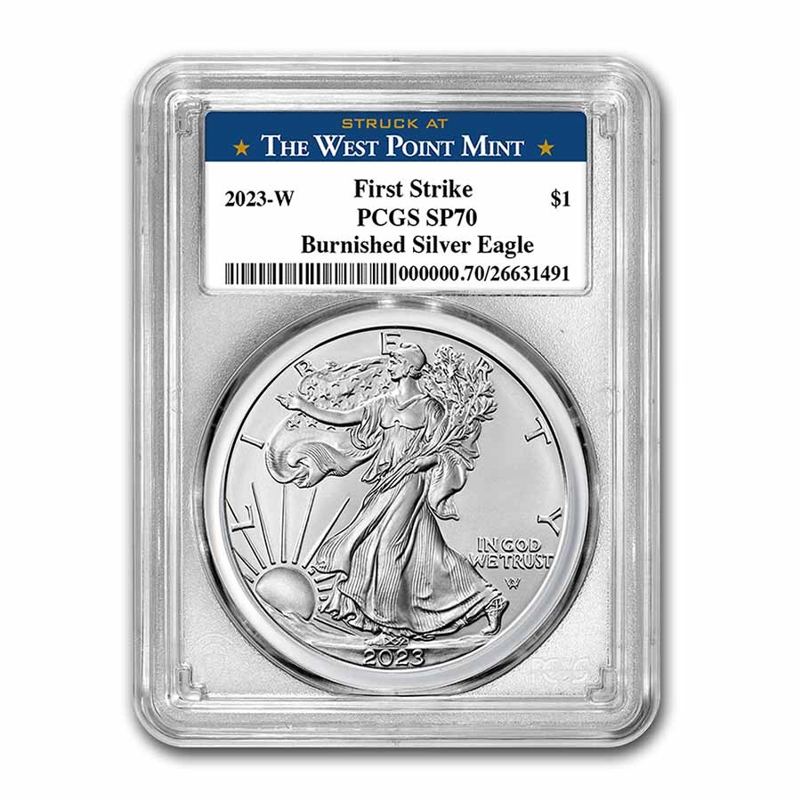 2023-W Burnished Silver Eagle SP-70 PCGS (FS, West Point Label)