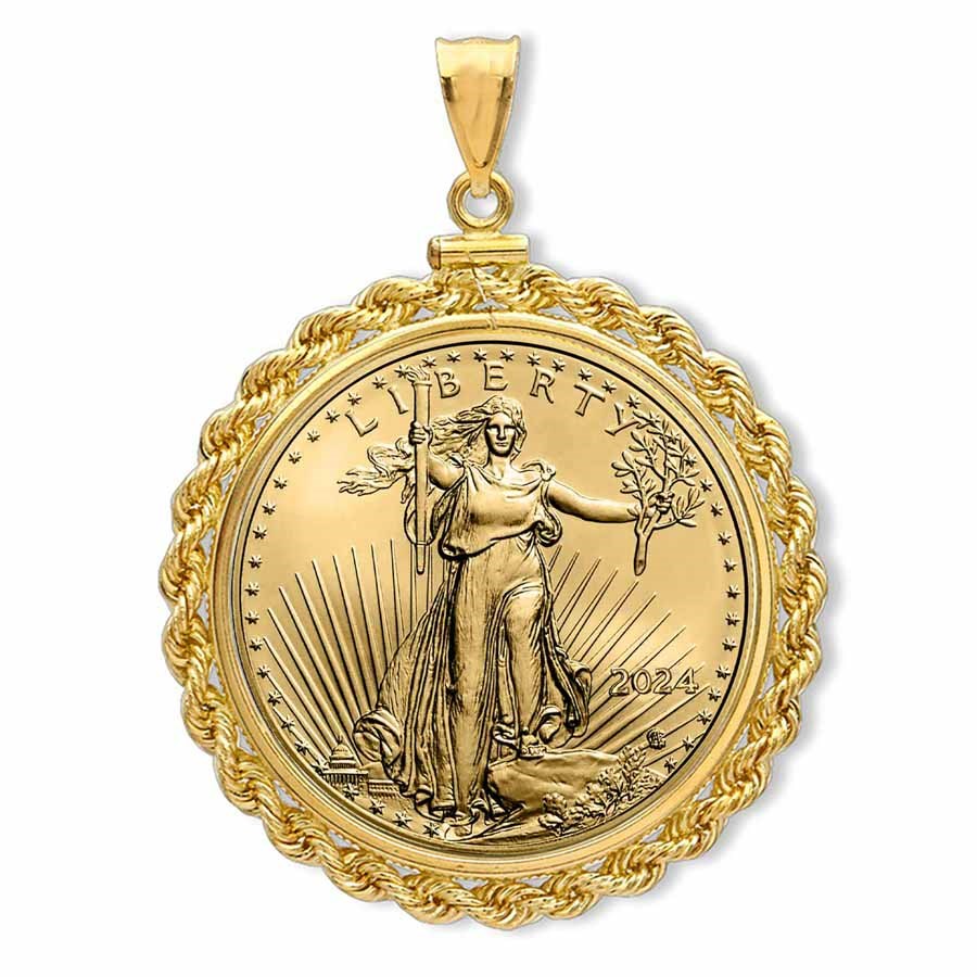 2024 1/10 oz Gold Eagle Pendant (Rope-ScrewTop Bezel)