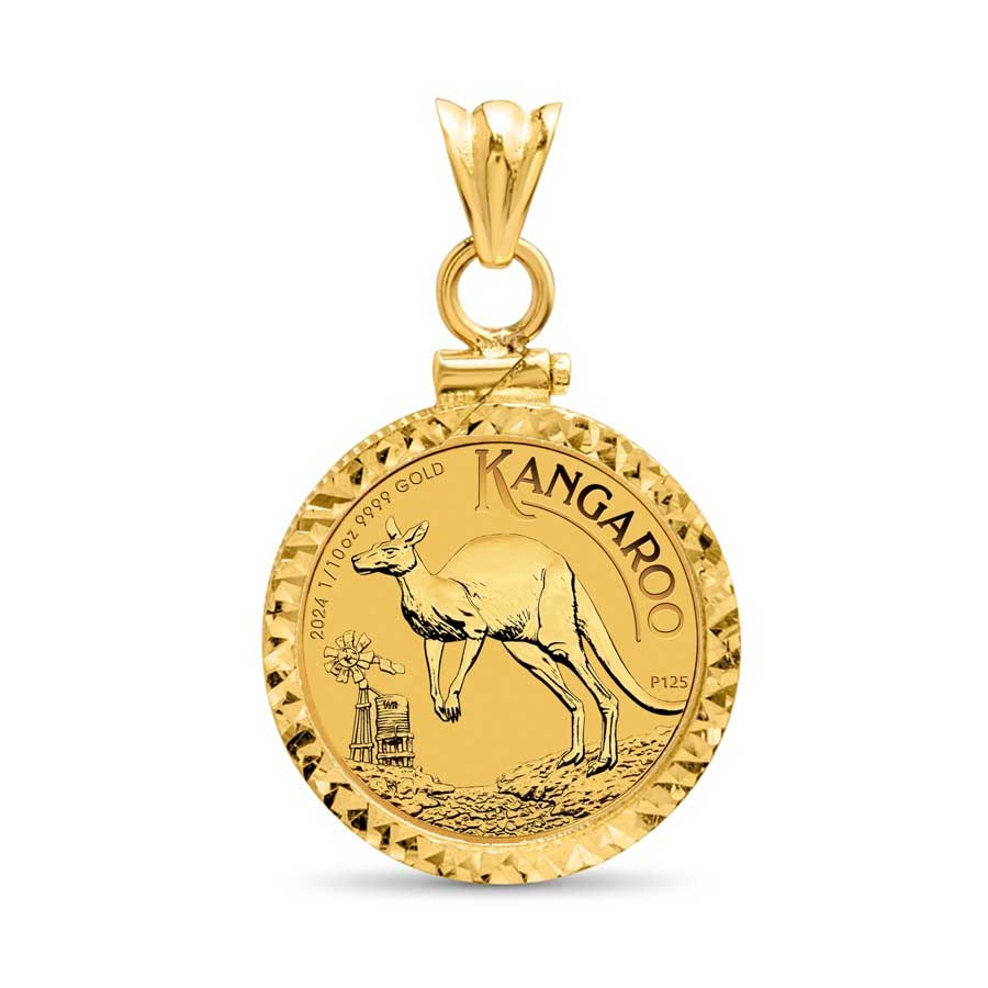 2024 1/10 oz Gold Kangaroo Pendant (Diamond-ScrewTop Bezel)