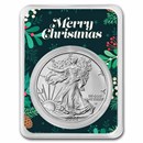 2024 1 oz American Silver Eagle - w/Green Christmas Holly Card