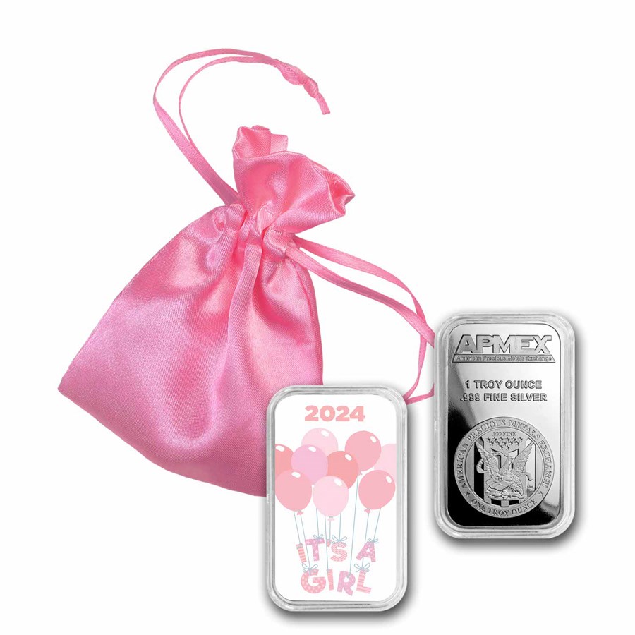 2024 1 oz Silver Colorized Bar - APMEX (It's A Girl, Balloons)