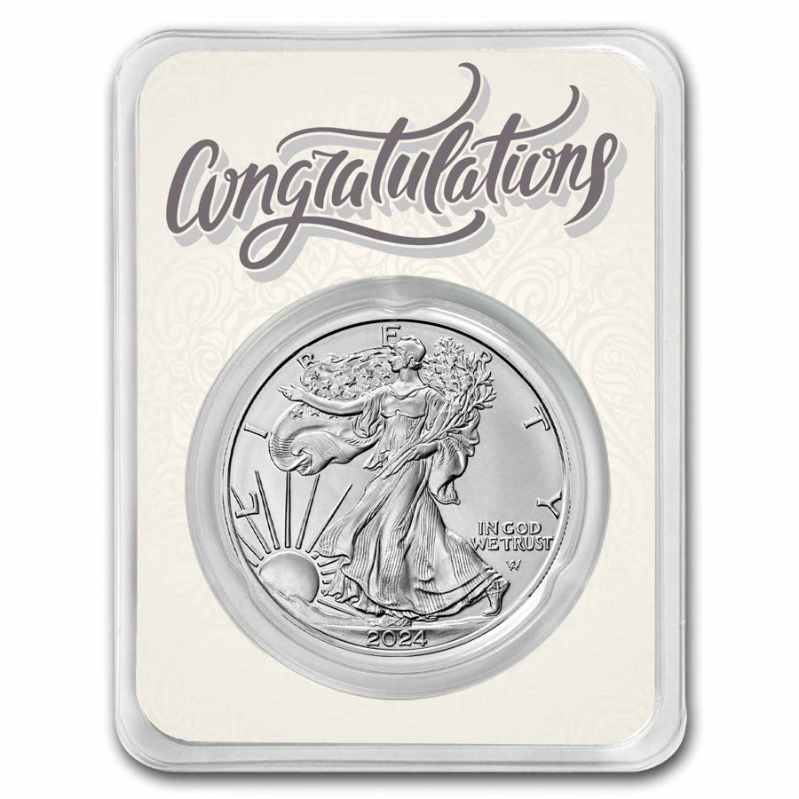 Buy 2024 1 Oz Silver Eagle Congrats Newlyweds TEP APMEX   2024 1 Oz Silver Eagle W Congrats Newlyweds Card In Tep 272169 Slab 