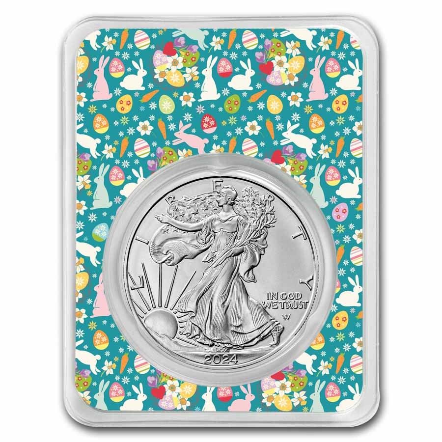 2024 1 oz Silver Eagle - w/Festive Easter Collage Card, In TEP