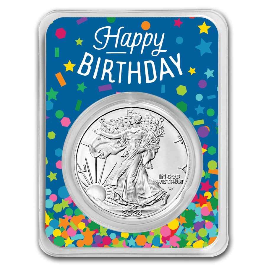 2024 1 oz Silver Eagle - w/Happy Birthday, Confetti Card, In TEP