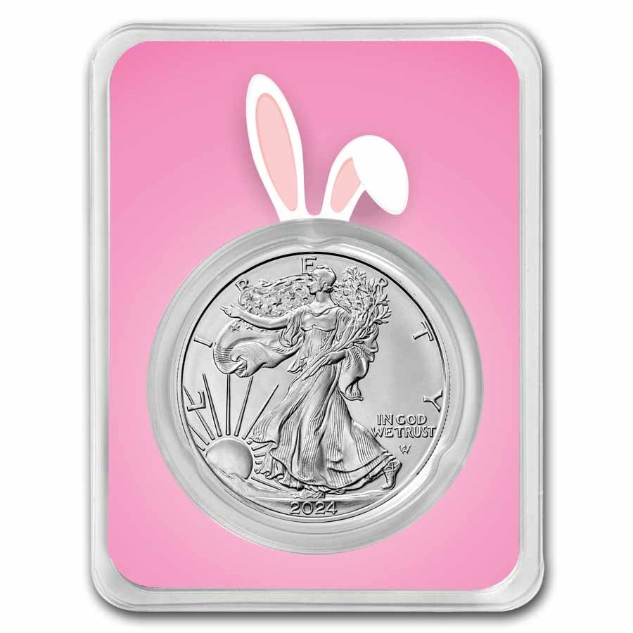 2024 1 oz Silver Eagle - w/Happy Easter, Bunny Ears Card, In TEP