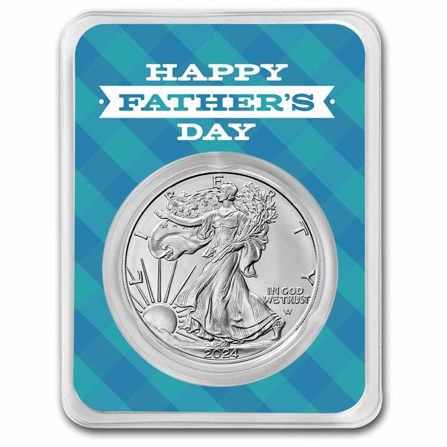 2024 1 oz Silver Eagle - w/Happy Father's Day, Plaid Card, In TEP