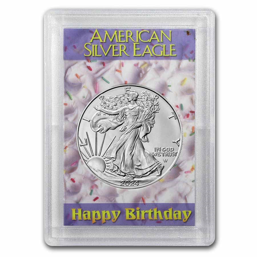 2024 1 oz Silver Eagle - w/Harris Holder, Happy Birthday Design