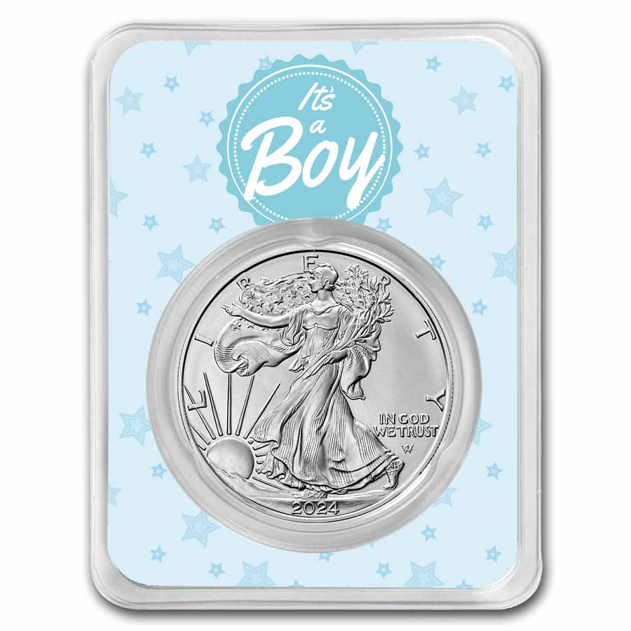 Buy 2024 1 Oz Silver Eagle It S A Boy Baby Blue Card APMEX   2024 1 Oz Silver Eagle W Its A Boy Baby Blue Card In Tep 270466 Slab 