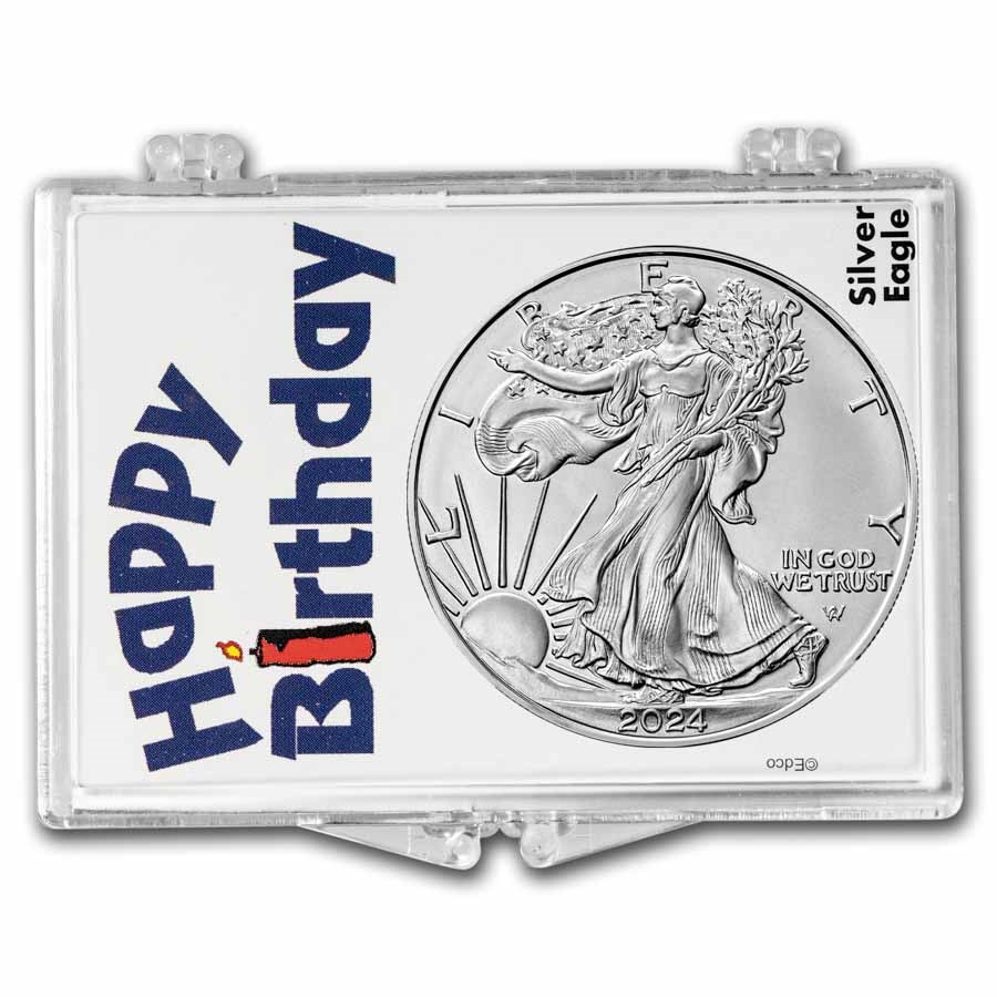 2024 1 oz Silver Eagle - w/Snap-Lock Holder, Happy Birthday