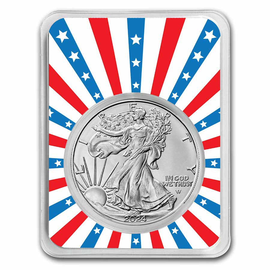 2024 1 oz Silver Eagle - w/Stars & Stripes Burst Card, In TEP