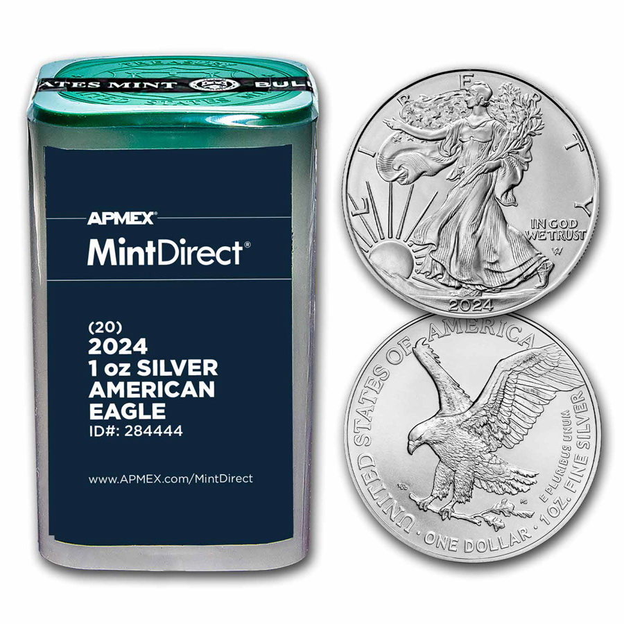 Buy 2024 1 Oz Silver Eagle 20 Coin Tube MintDirect APMEX   2024 American Silver Eagles 20 Coin Mintdirect Tube 284444 Slab 