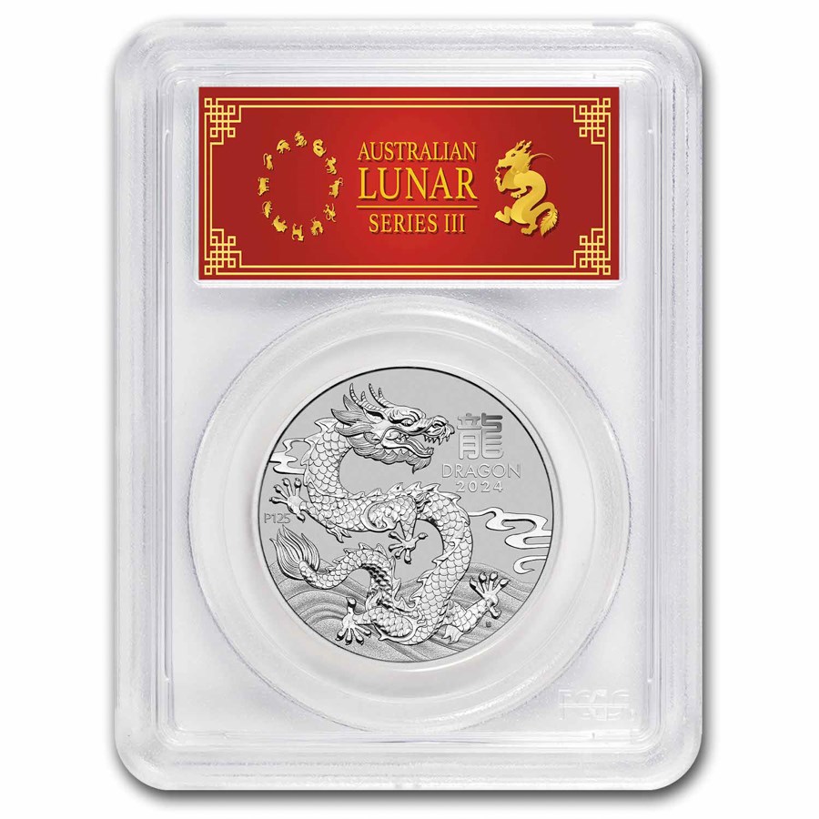 2024 AUS 1 oz Platinum Lunar Dragon MS-70 PCGS (FS, Red Label)