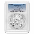 2024 AUS 1 oz Silver Lunar Dragon MS-70 PCGS (First Strike)