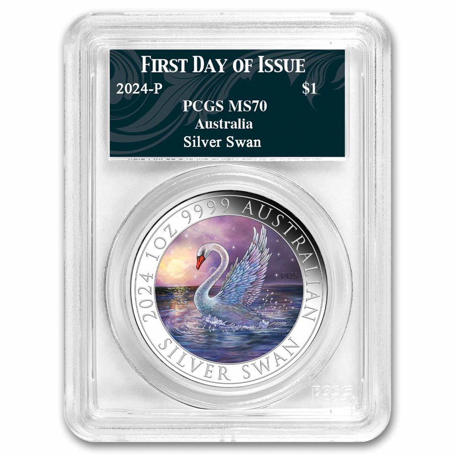 2024 AUS 1 oz Silver Swan Colorized MS-70 PCGS (FDI, Swan Label)