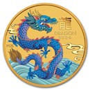 2024 Australia 1/10 oz Colorized Gold Lunar Blue Dragon BU