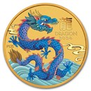 2024 Australia 1/20 oz Colorized Gold Lunar Blue Dragon BU