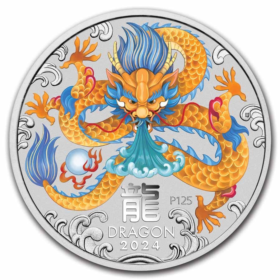 2024 Australia 1 kilo Silver Lunar Dragon BU (Colorized, SIII)