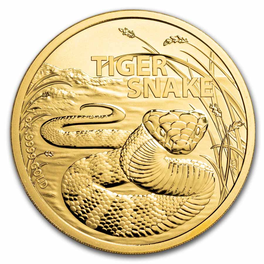 2024 Australia 1 Oz Gold 100 Tiger Snake BU W COA   2024 Australia 1 Oz Gold 100 Tiger Snake Bu W Coa 286533 Slab 