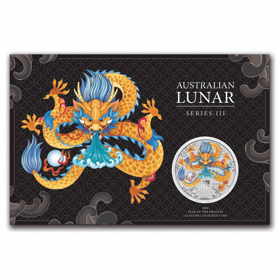 2024 Australia 1 oz Silver Colorized Lunar Dragon in Card